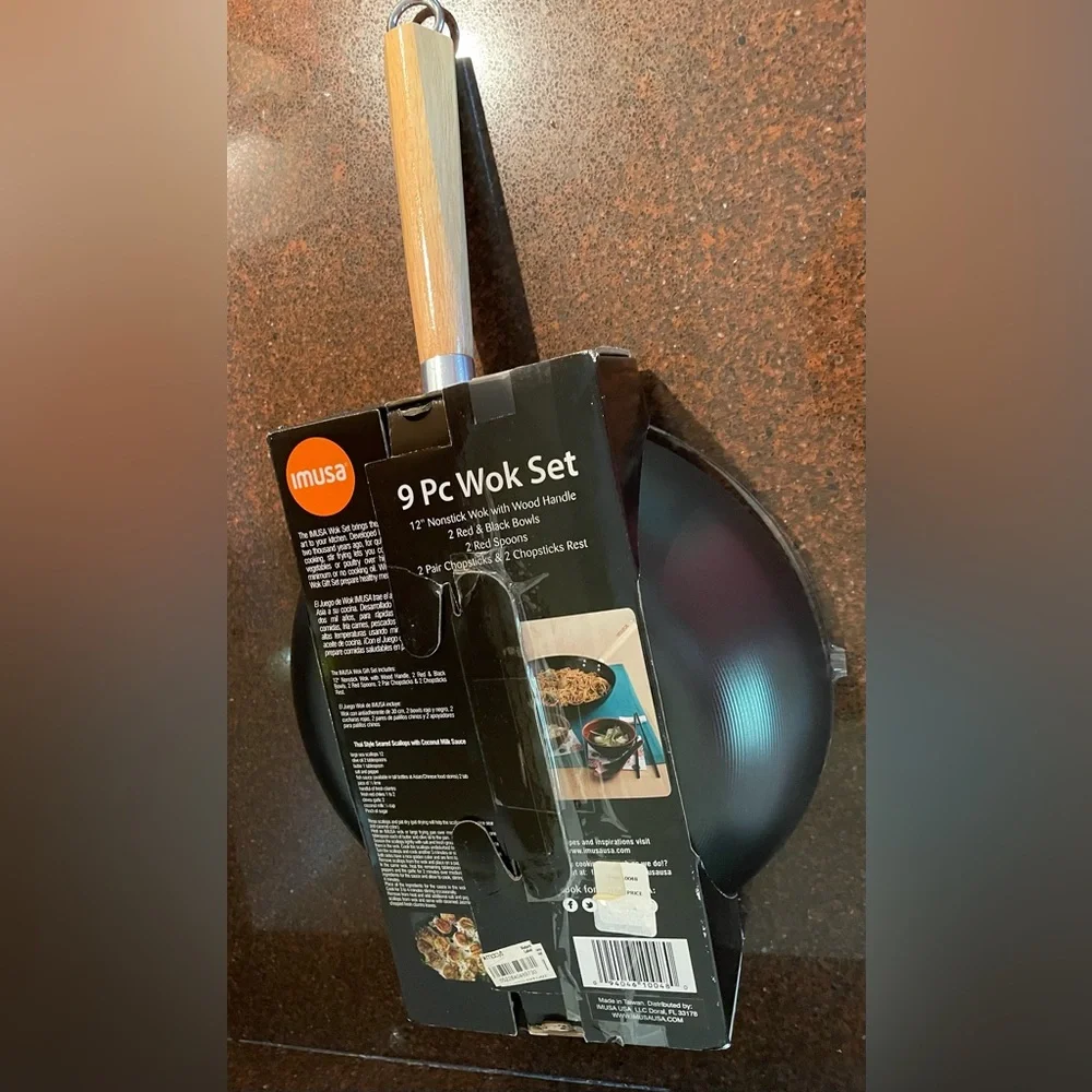 Imusa 9 Pc Wok Set with Red Utensils recipe included brand new NWT